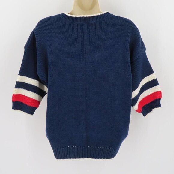 Sweater Loft Womens Medium Red White Blue Stripe Embroidered Crest Sweater Shirt - Picture 6 of 10